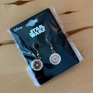 STAR WARS IMPERIAL SYMBOL ROSE GOLD PLATED CUBIC ZIRCONIA DANGLE EARRINGS NWT